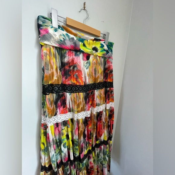 FUZZI X Jean Paul Gaultier YSK Vtintage Mesh Tiered Maxi Skirt Size XL Boho - Picture 5 of 9